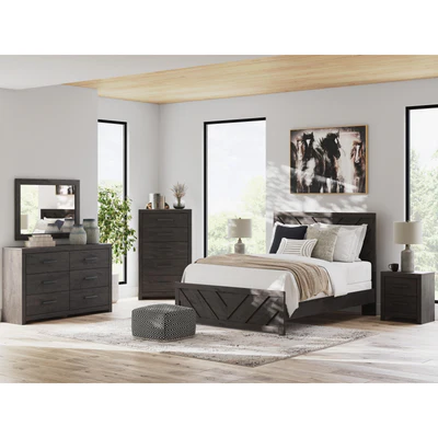 Prendonea Queen Panel Bed with Mirrored Dresser and Nightstand